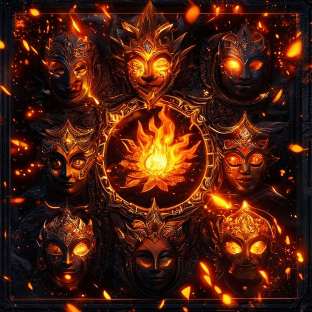 9 Masks of Fire themed artwork