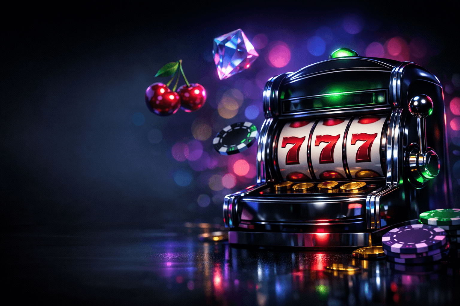 Neon slot machine and casino objects