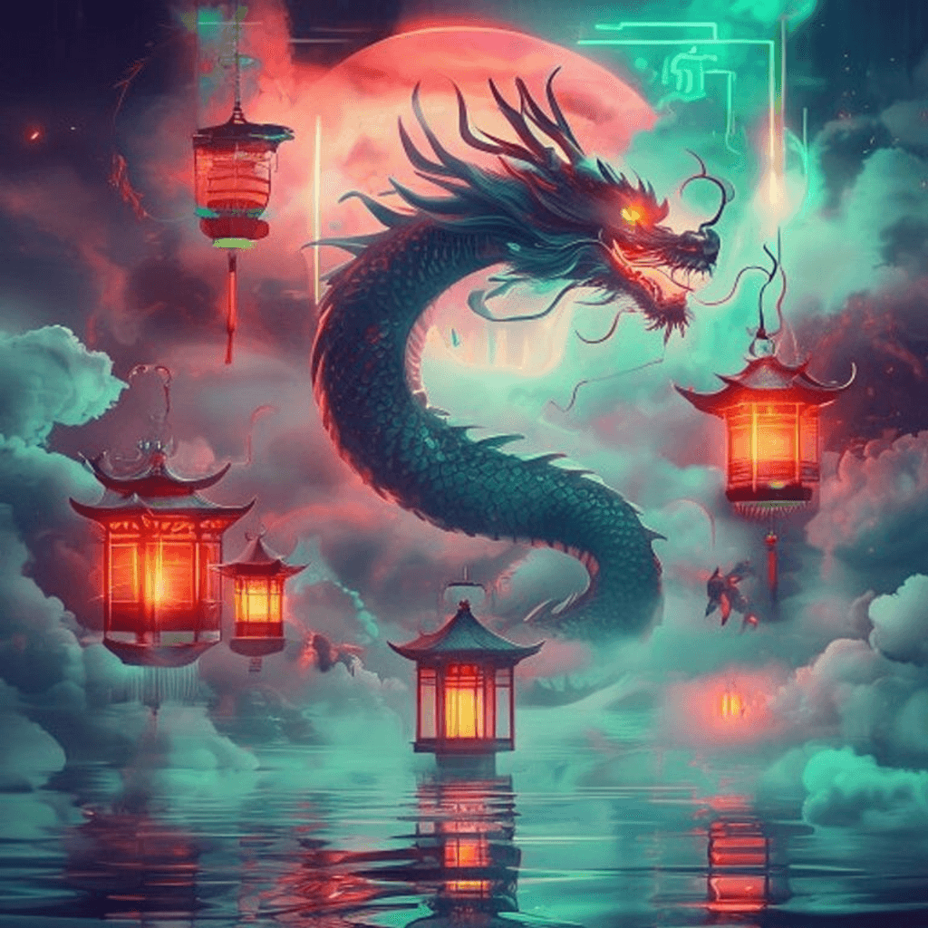 Floating Dragon themed artwork